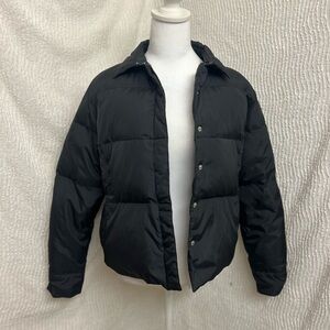 Banana Republic Women’s Medium Black Puffer Jacket Snap Button Down Waterfowl